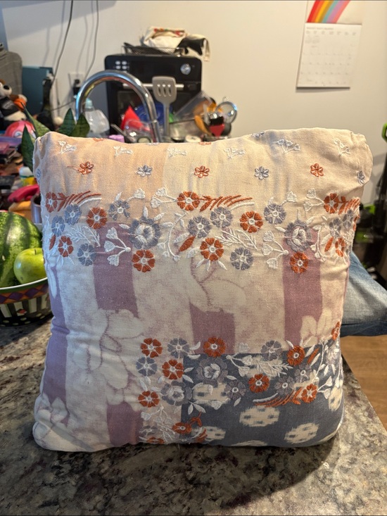 Macy's Other - Macy's Floral Embroidered Decorative Pillow in Peach, Lavender, Orange and Gray